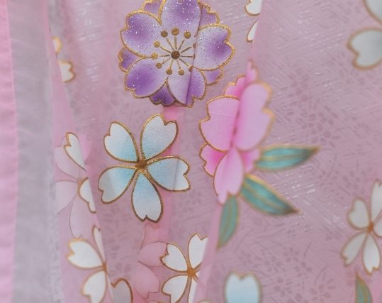 結婚式の色打掛・花嫁用着物|ピンクのオーガンジー地に八重桜｜着物 