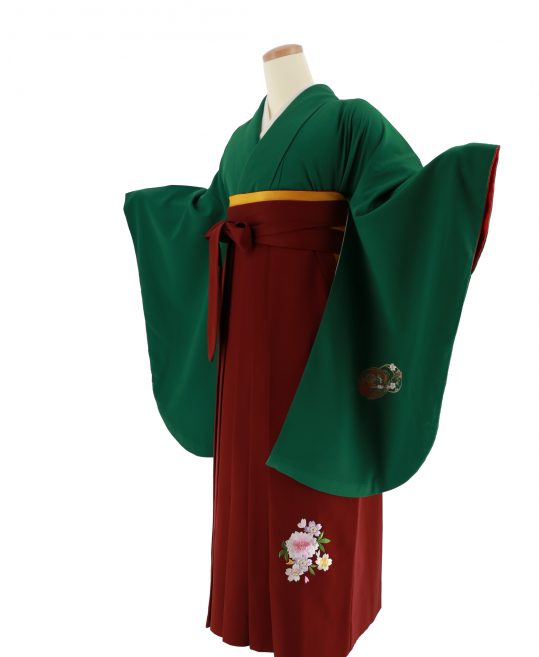 卒業式袴レンタルNo.459[シンプル]緑・花の丸ワンポイント刺繍｜着物 