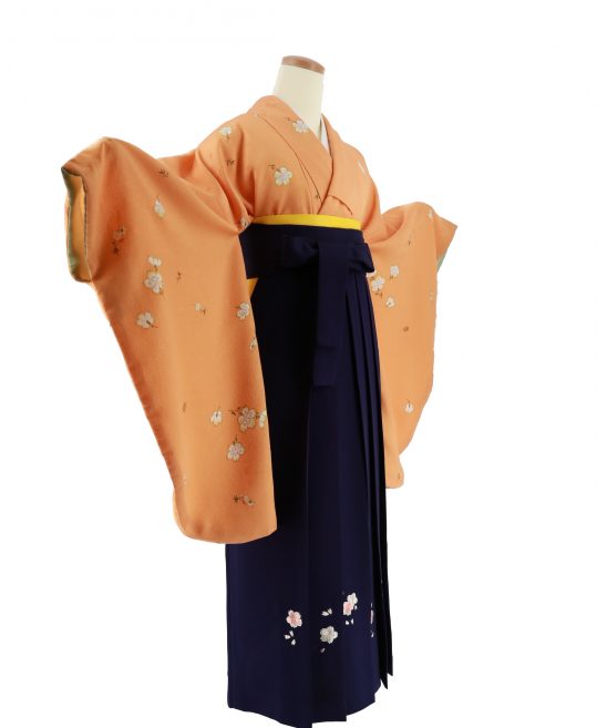 卒業式袴レンタルno 522 シンプル オレンジ 白桜 着物レンタルのkanemata カネマタ