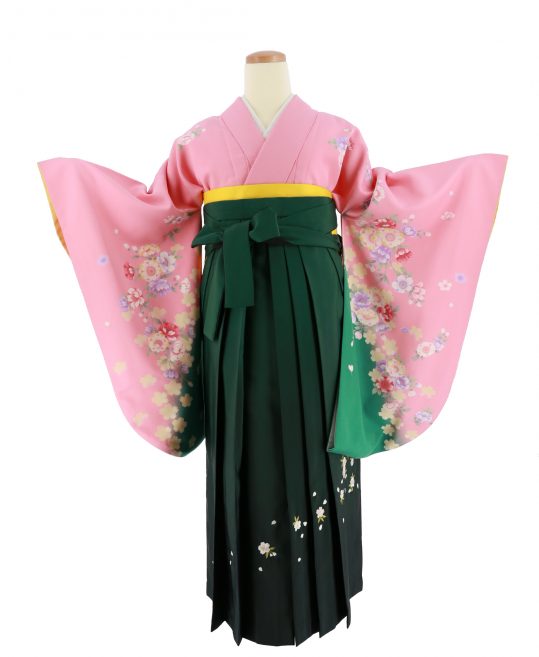 卒業式袴レンタルno 569 ガーリー ピンク 緑グラデ 八重桜 着物レンタルのkanemata カネマタ