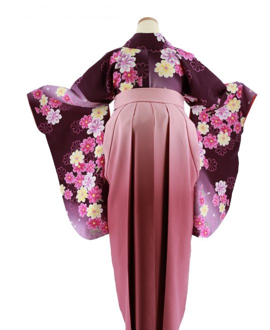 卒業式袴レンタルno 623 ガーリー 紫グラデ 赤紫白マーガレット 着物レンタルのkanemata カネマタ