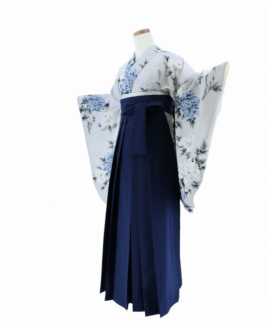 卒業式袴レンタル[桜田ひより][くすみカラー]淡いグレーに白と青の牡丹No.821