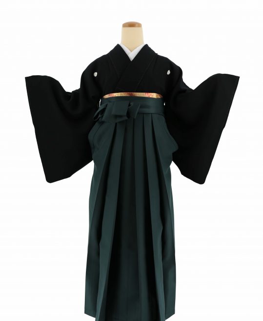 卒業式袴レンタル[宝塚風]黒の紋付き無地着物[身長163㎝前後対応]No.3082