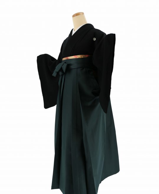 卒業式袴レンタル[宝塚風]黒の紋付き無地着物[身長163㎝前後対応]No.3082