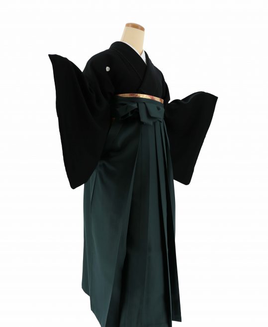 卒業式袴レンタル[宝塚風]黒の紋付き無地着物[身長163㎝前後対応]No.3082